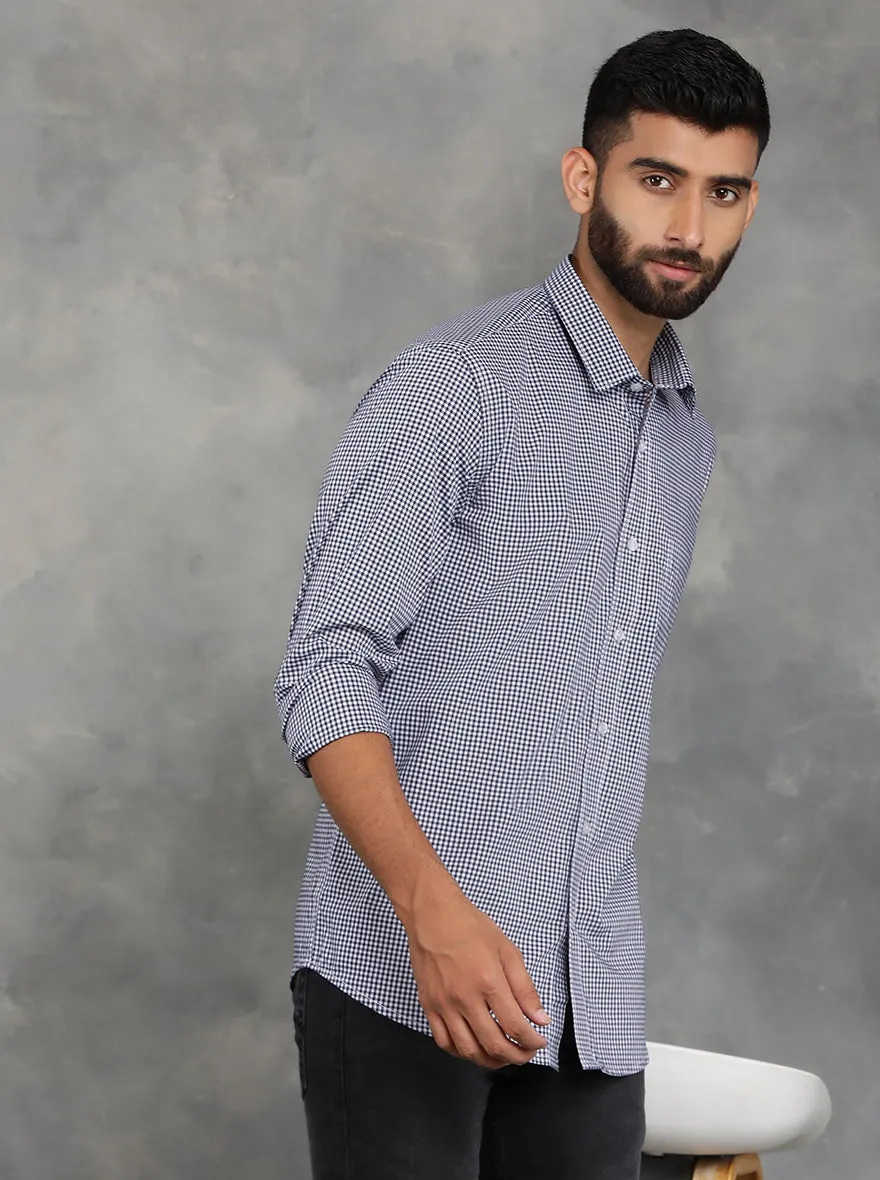 Navy Blue Checked Smart Fit Semi Casual Shirt | GreenFibre