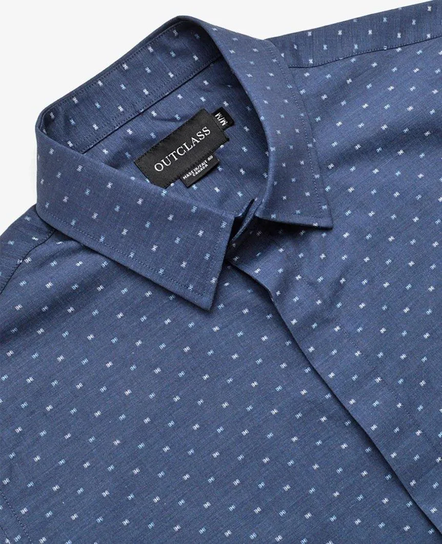 Navy Dobby Dress Shirt
