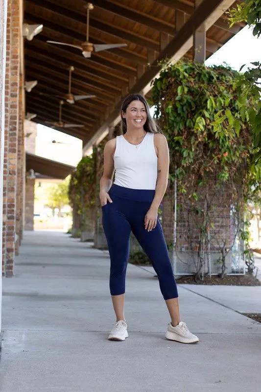 Navy Elevate Capri Leggings with Pockets