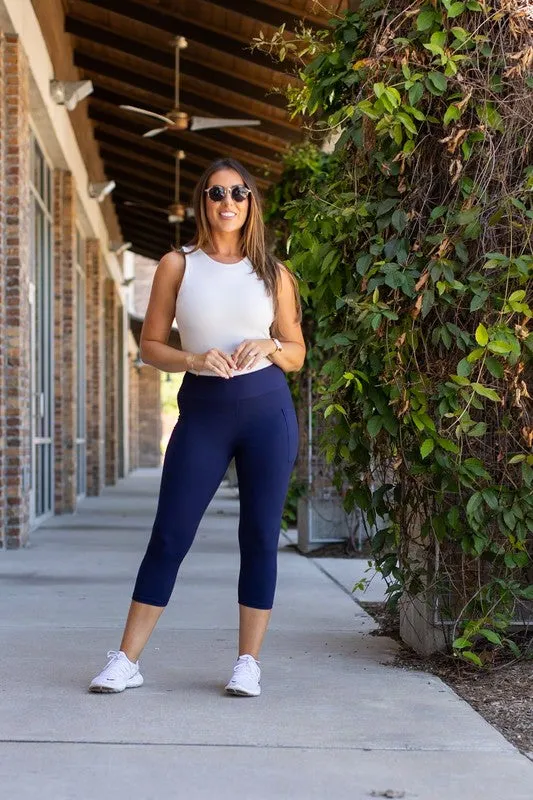 Navy Elevate Capri Leggings with Pockets
