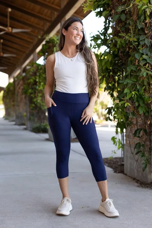 Navy Elevate Capri Leggings with Pockets