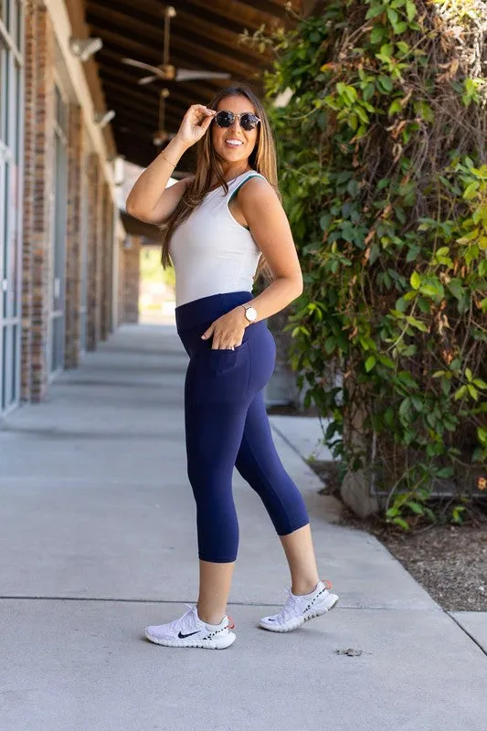 Navy Elevate Capri Leggings with Pockets