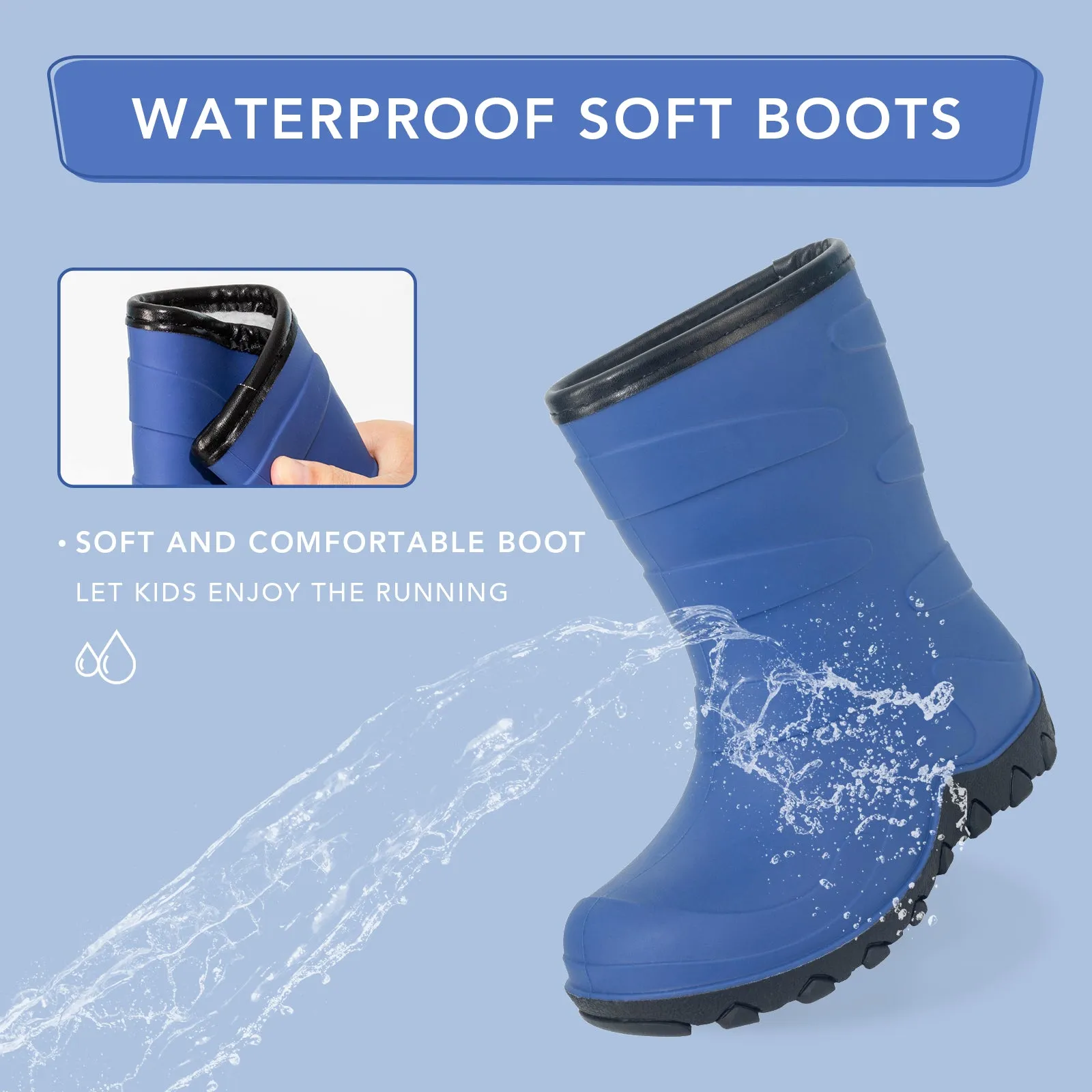 Navy Insulated Winter Kids Rain Boots