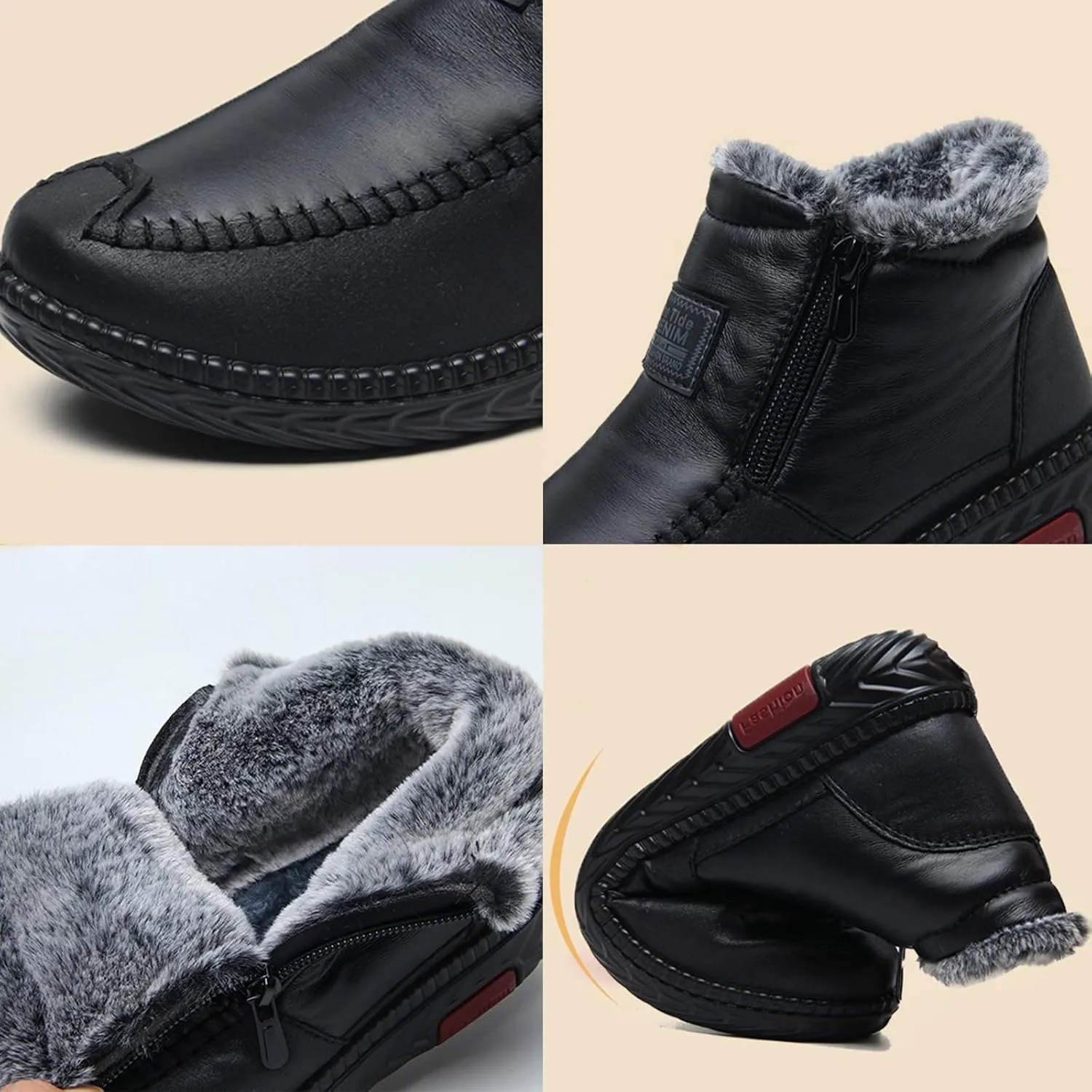 NEW Orthopedic Men's Boots arch Support Warm Waterproof Ankle Boots, Black, Sz 7.5