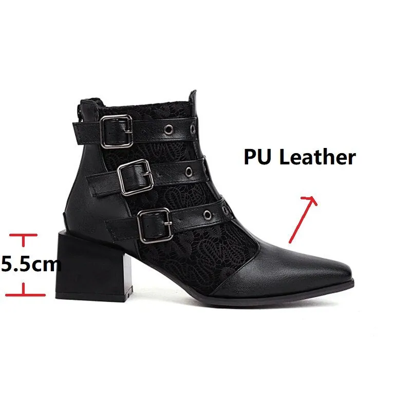 New Punk Metal Buckle Boots Women Big Plus