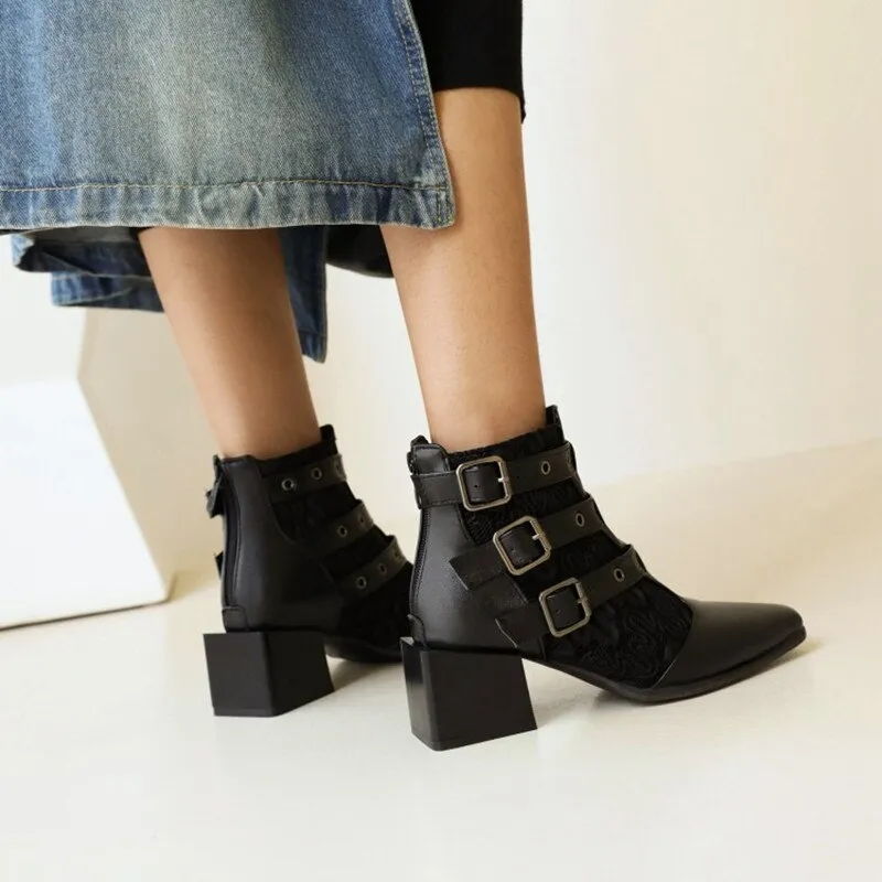 New Punk Metal Buckle Boots Women Big Plus
