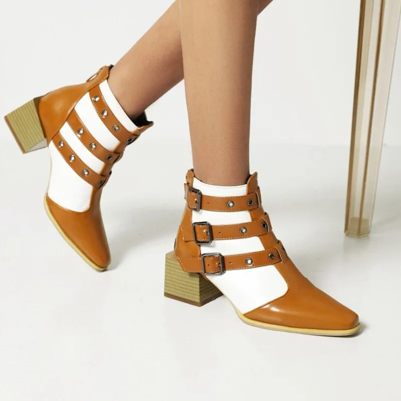 New Punk Metal Buckle Boots Women Big Plus