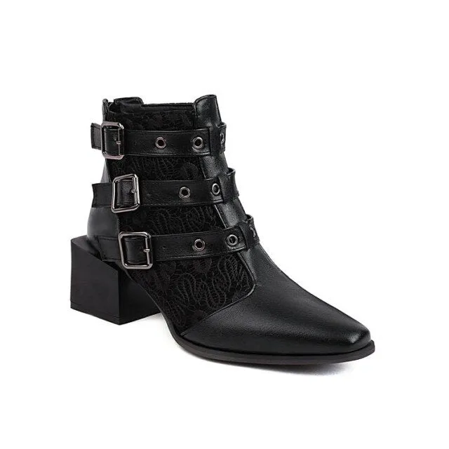New Punk Metal Buckle Boots Women Big Plus