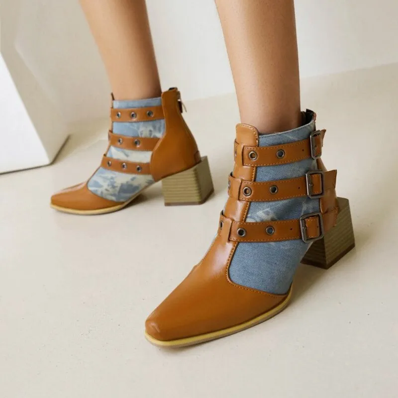New Punk Metal Buckle Boots Women Big Plus