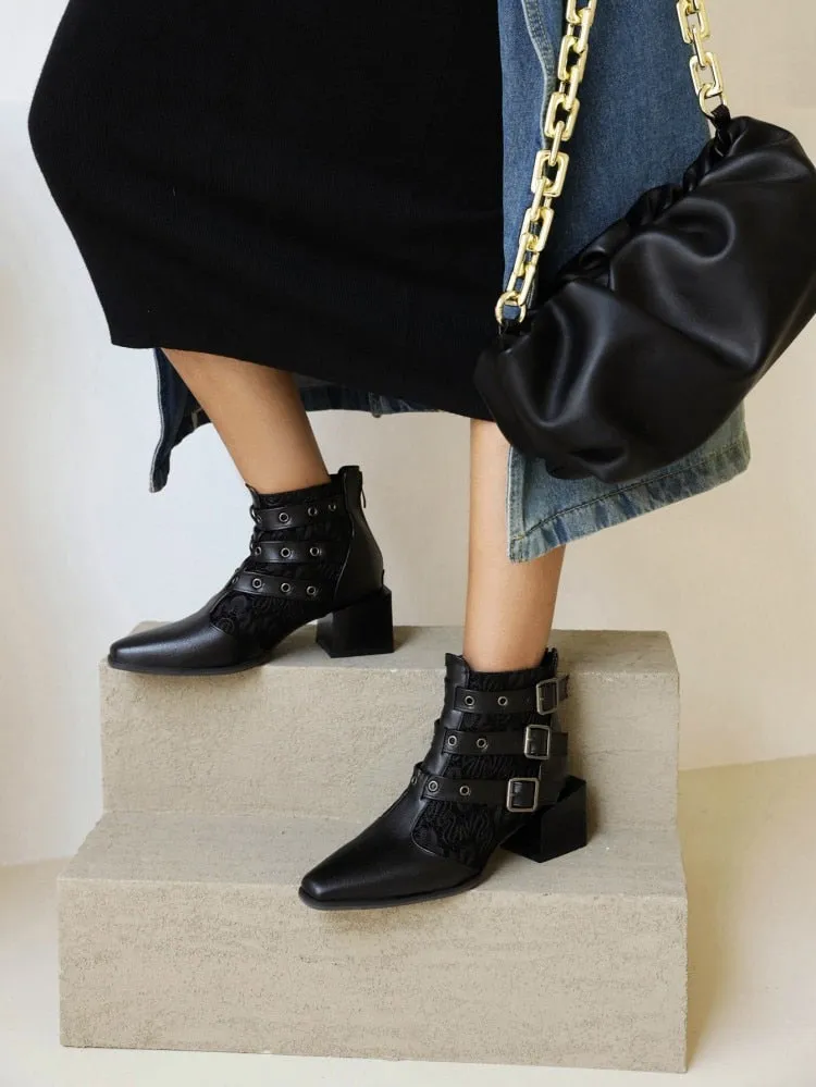 New Punk Metal Buckle Boots Women Big Plus
