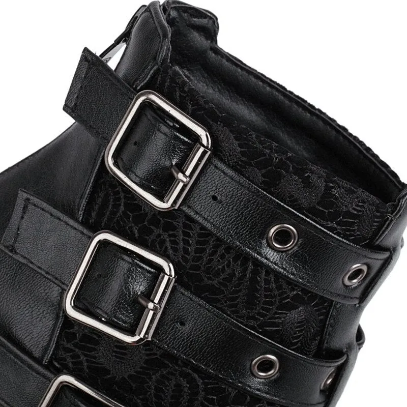 New Punk Metal Buckle Boots Women Big Plus