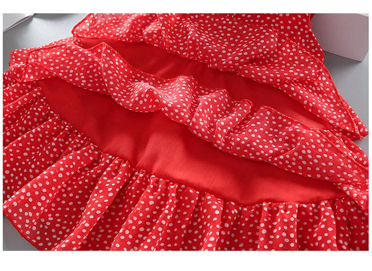 New Summer Sleeveless Girls Red Dot Dress Baby Toddler Kids Knee-Length Fashion Party Sweet Wedding Princess Dresses
