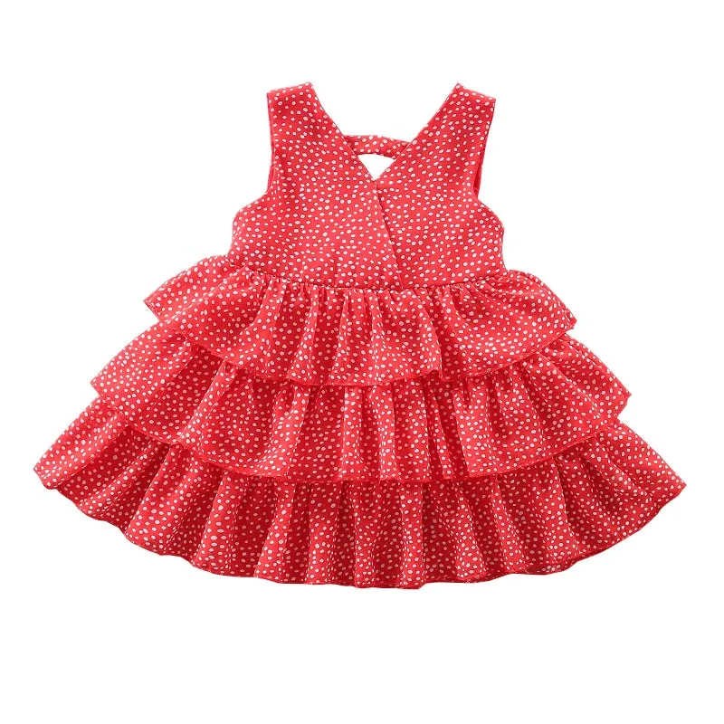 New Summer Sleeveless Girls Red Dot Dress Baby Toddler Kids Knee-Length Fashion Party Sweet Wedding Princess Dresses