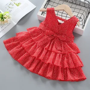 New Summer Sleeveless Girls Red Dot Dress Baby Toddler Kids Knee-Length Fashion Party Sweet Wedding Princess Dresses