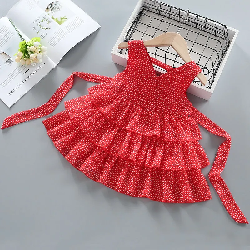 New Summer Sleeveless Girls Red Dot Dress Baby Toddler Kids Knee-Length Fashion Party Sweet Wedding Princess Dresses