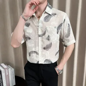 NightBloom Herren Sommer Transparentes Blumenhemd