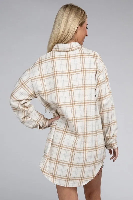 Nuvi Apparel Beige Plaid Shacket