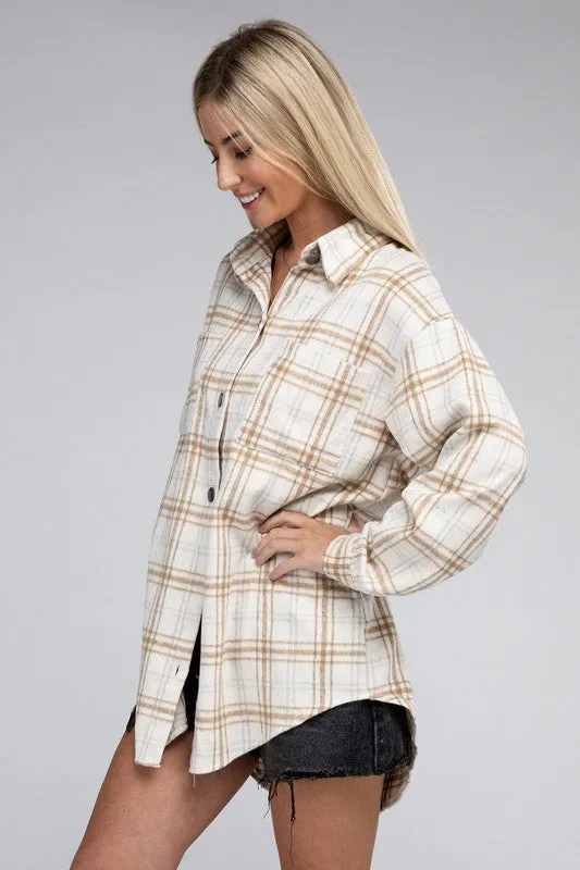 Nuvi Apparel Beige Plaid Shacket