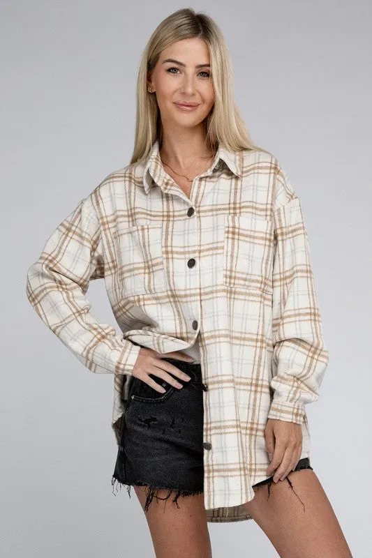 Nuvi Apparel Beige Plaid Shacket
