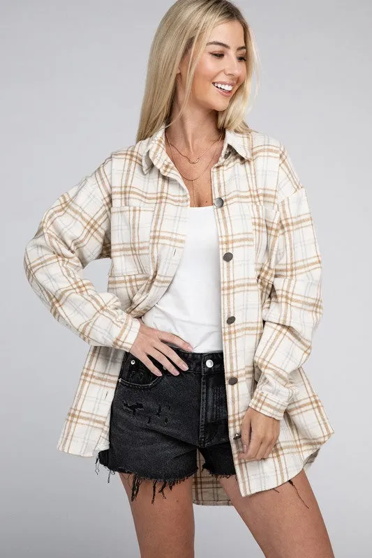 Nuvi Apparel Beige Plaid Shacket