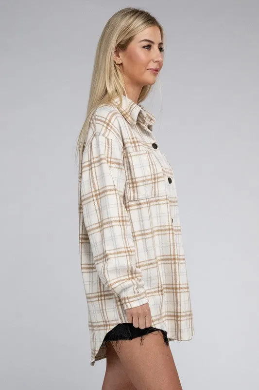 Nuvi Apparel Beige Plaid Shacket