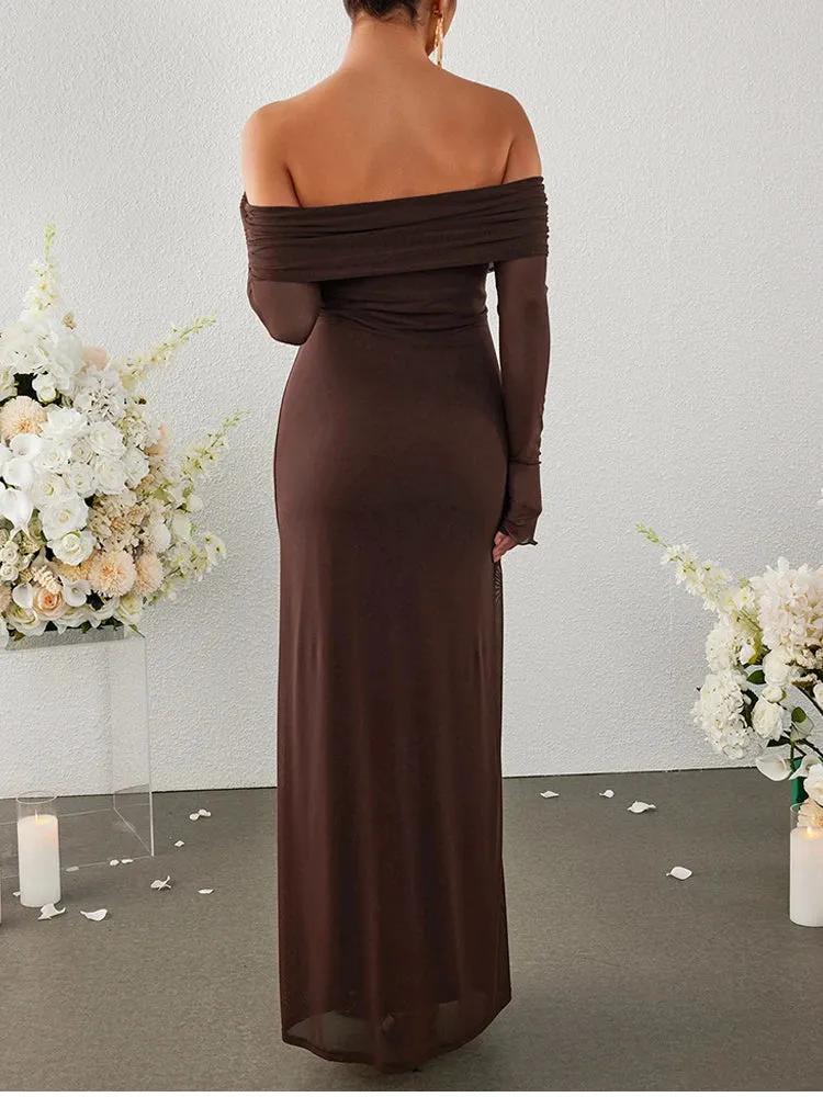 Off-shoulder Sleeve Mesh Maxi Dress