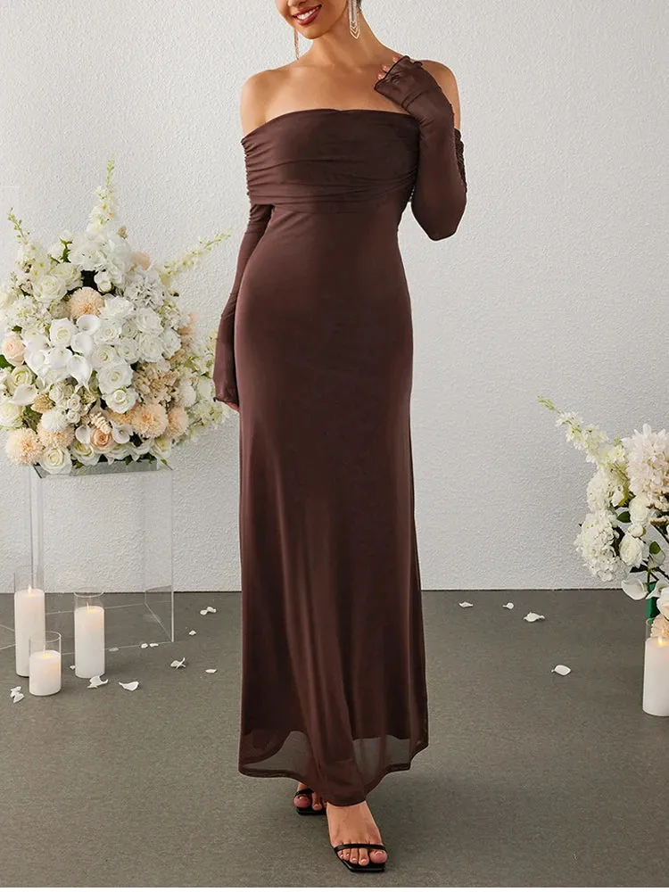Off-shoulder Sleeve Mesh Maxi Dress