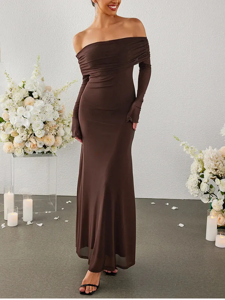 Off-shoulder Sleeve Mesh Maxi Dress
