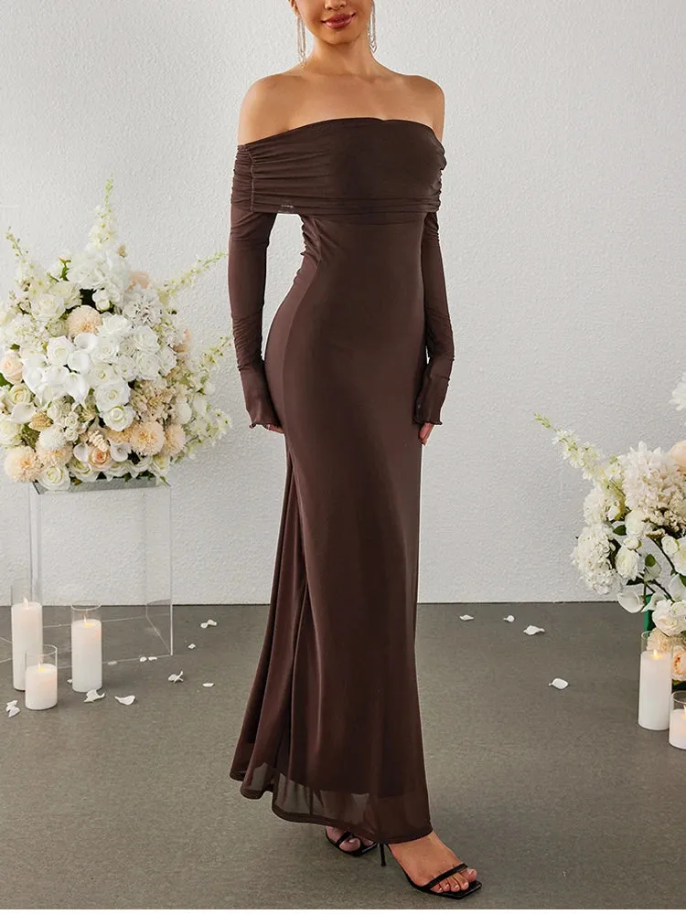 Off-shoulder Sleeve Mesh Maxi Dress