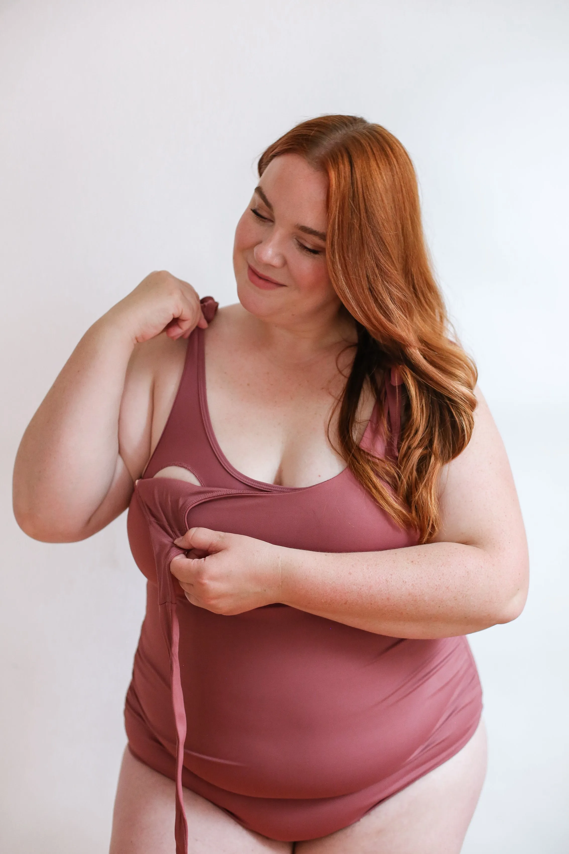One Piece Tie Shoulder Breastfeeding Swimsuit