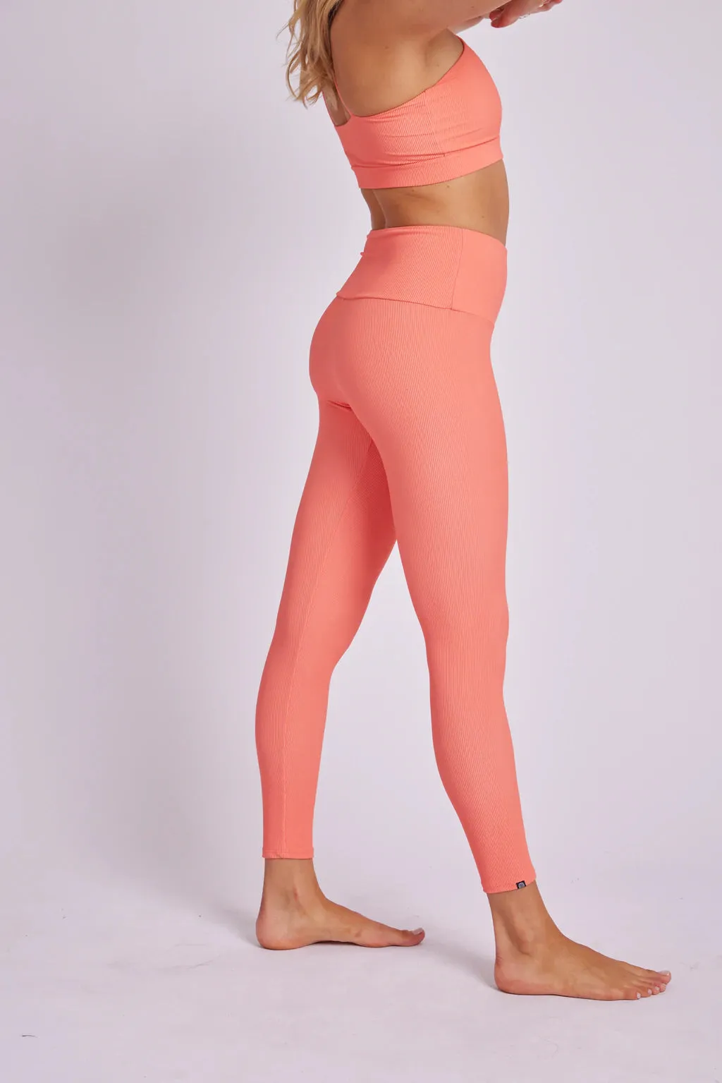 ONZIE High Rise Rib Legging Peach Punch Rib