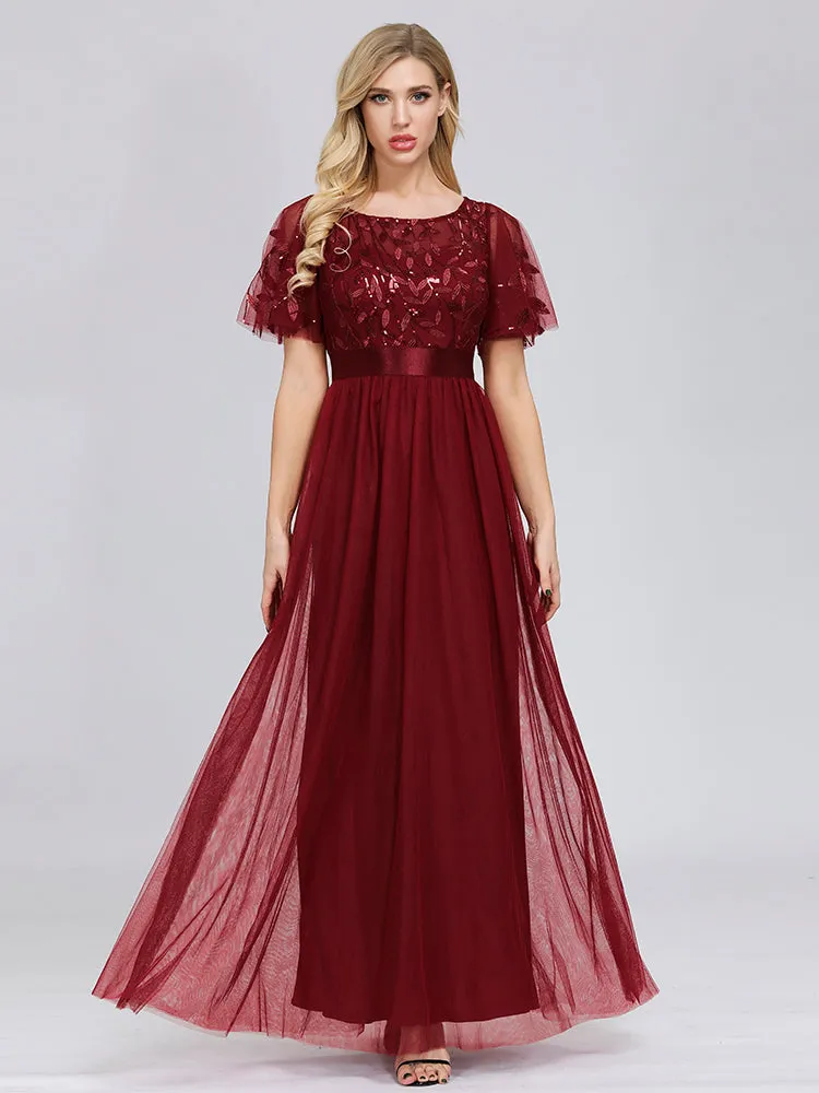 Oversize Evening Dresses A-Line O-Neck Short Sleeve Long Formal Dress