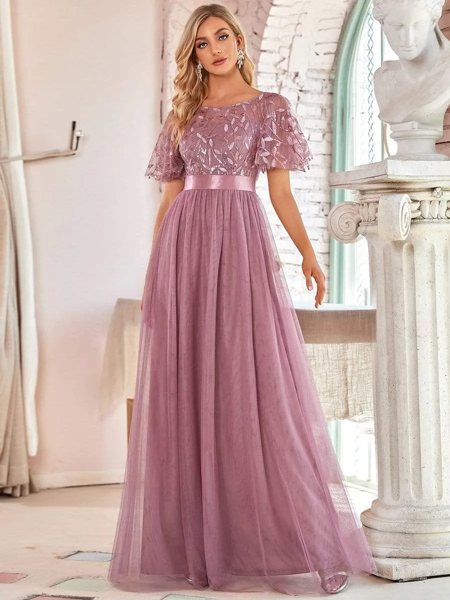 Oversize Evening Dresses A-Line O-Neck Short Sleeve Long Formal Dress