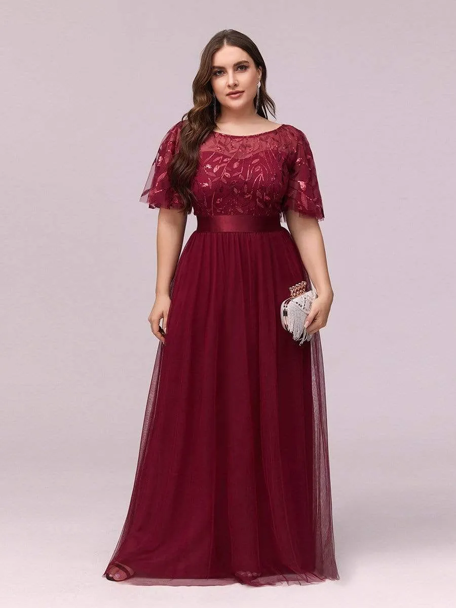 Oversize Evening Dresses A-Line O-Neck Short Sleeve Long Formal Dress