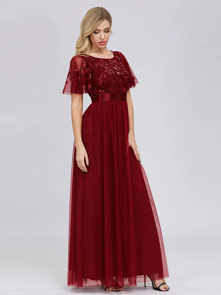 Oversize Evening Dresses A-Line O-Neck Short Sleeve Long Formal Dress