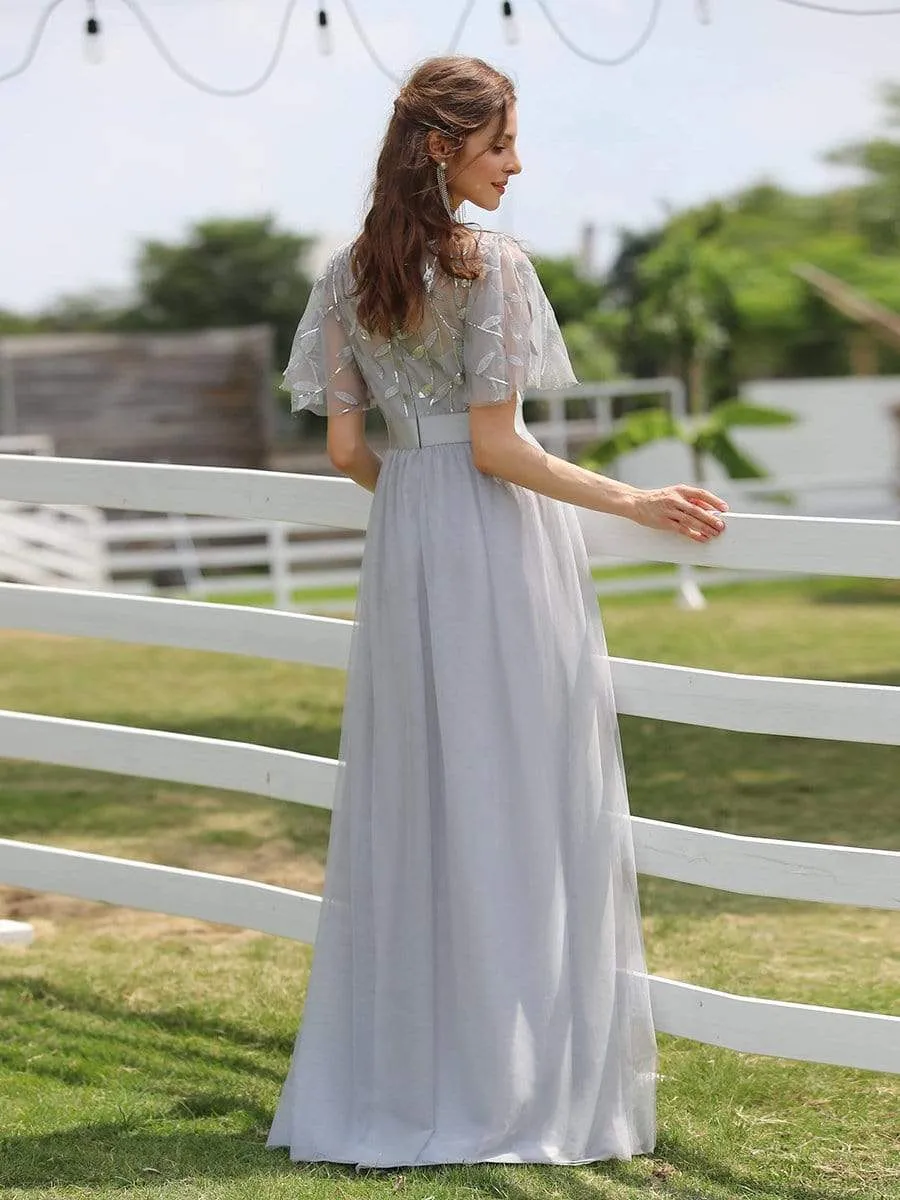 Oversize Evening Dresses A-Line O-Neck Short Sleeve Long Formal Dress