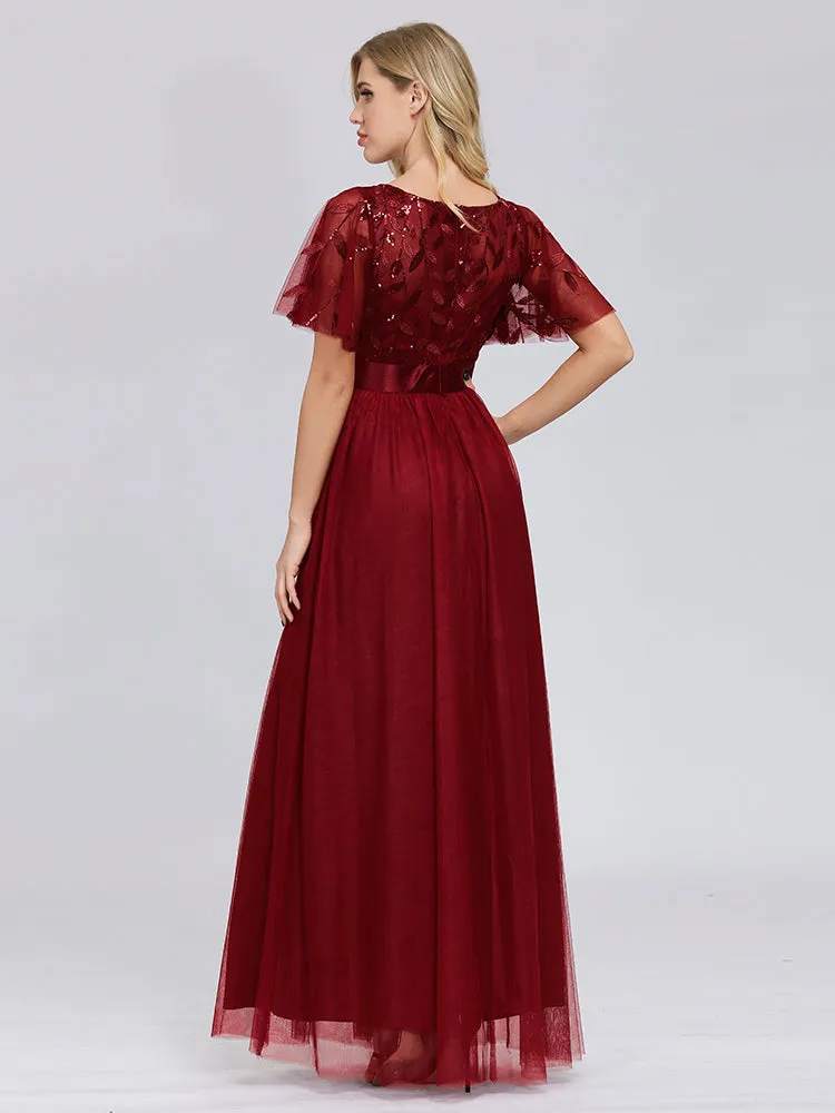 Oversize Evening Dresses A-Line O-Neck Short Sleeve Long Formal Dress