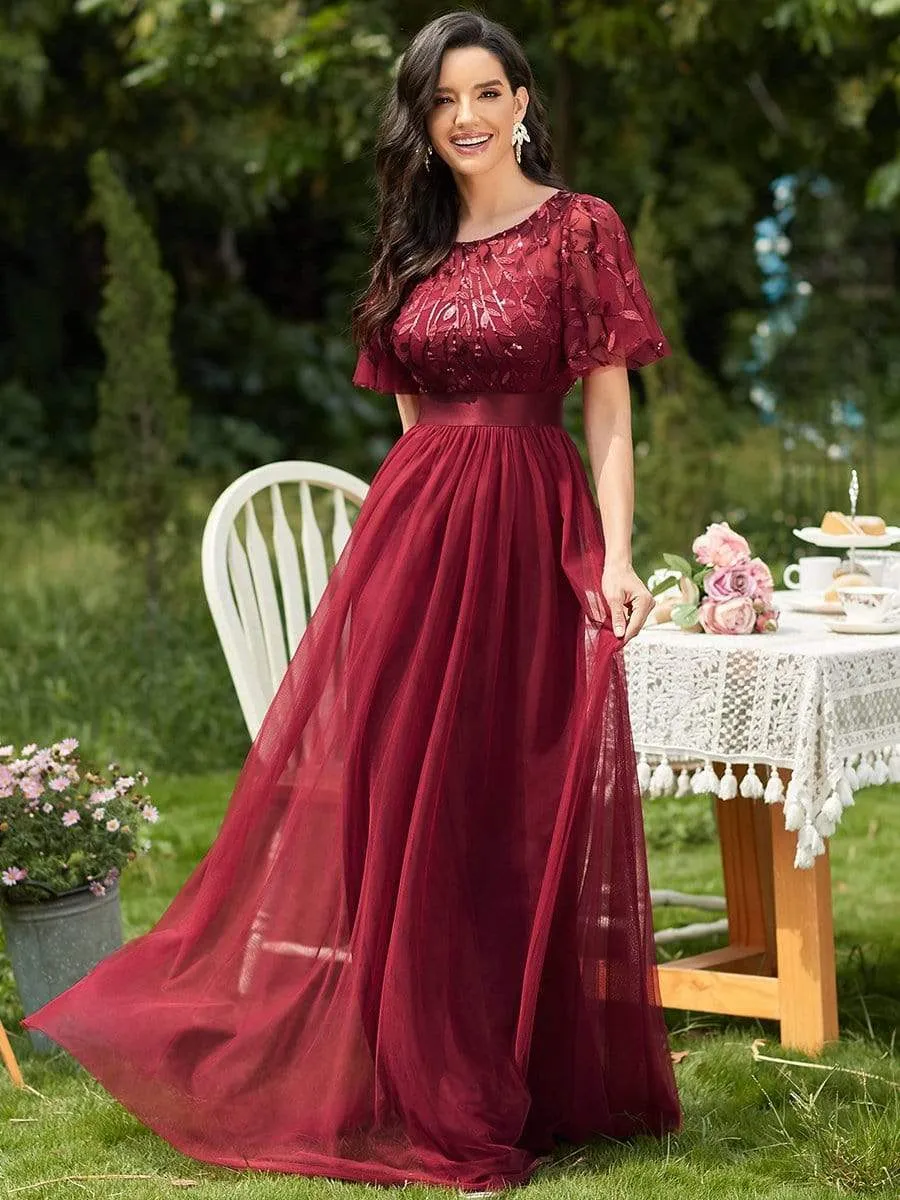 Oversize Evening Dresses A-Line O-Neck Short Sleeve Long Formal Dress