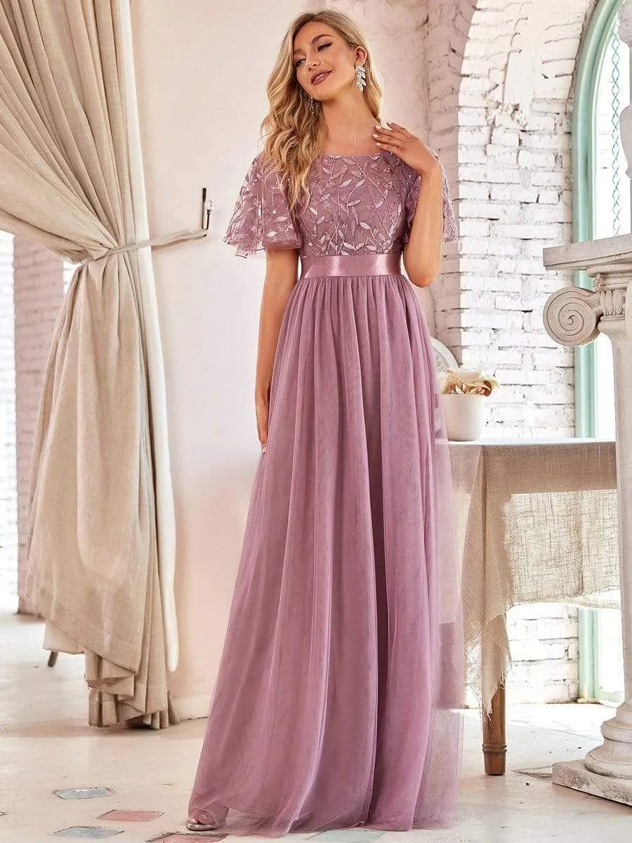 Oversize Evening Dresses A-Line O-Neck Short Sleeve Long Formal Dress