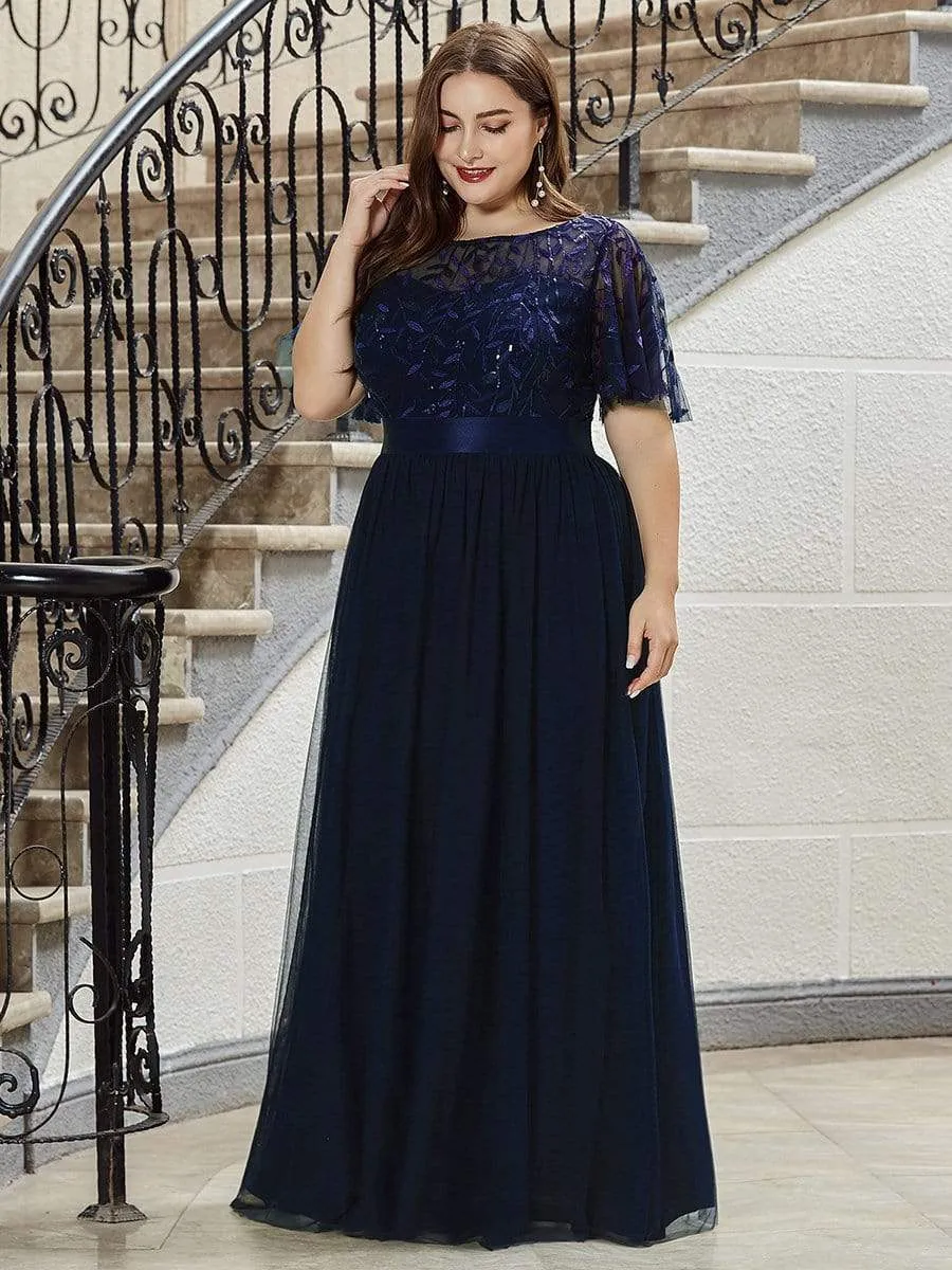 Oversize Evening Dresses A-Line O-Neck Short Sleeve Long Formal Dress