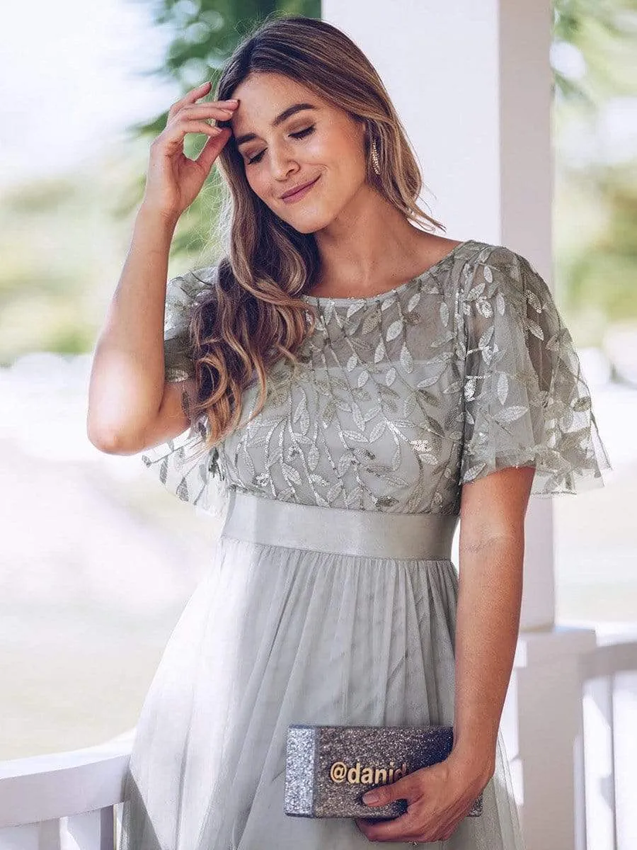 Oversize Evening Dresses A-Line O-Neck Short Sleeve Long Formal Dress