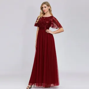 Oversize Evening Dresses A-Line O-Neck Short Sleeve Long Formal Dress
