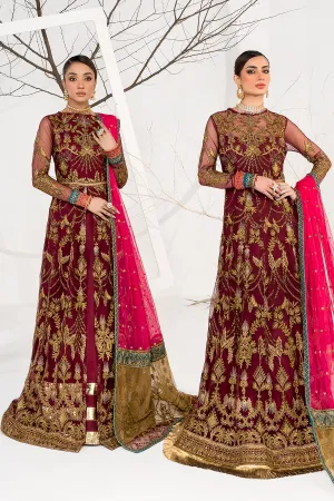 Pakistani Maroon Embroidered Pishwas Wedding Dress
