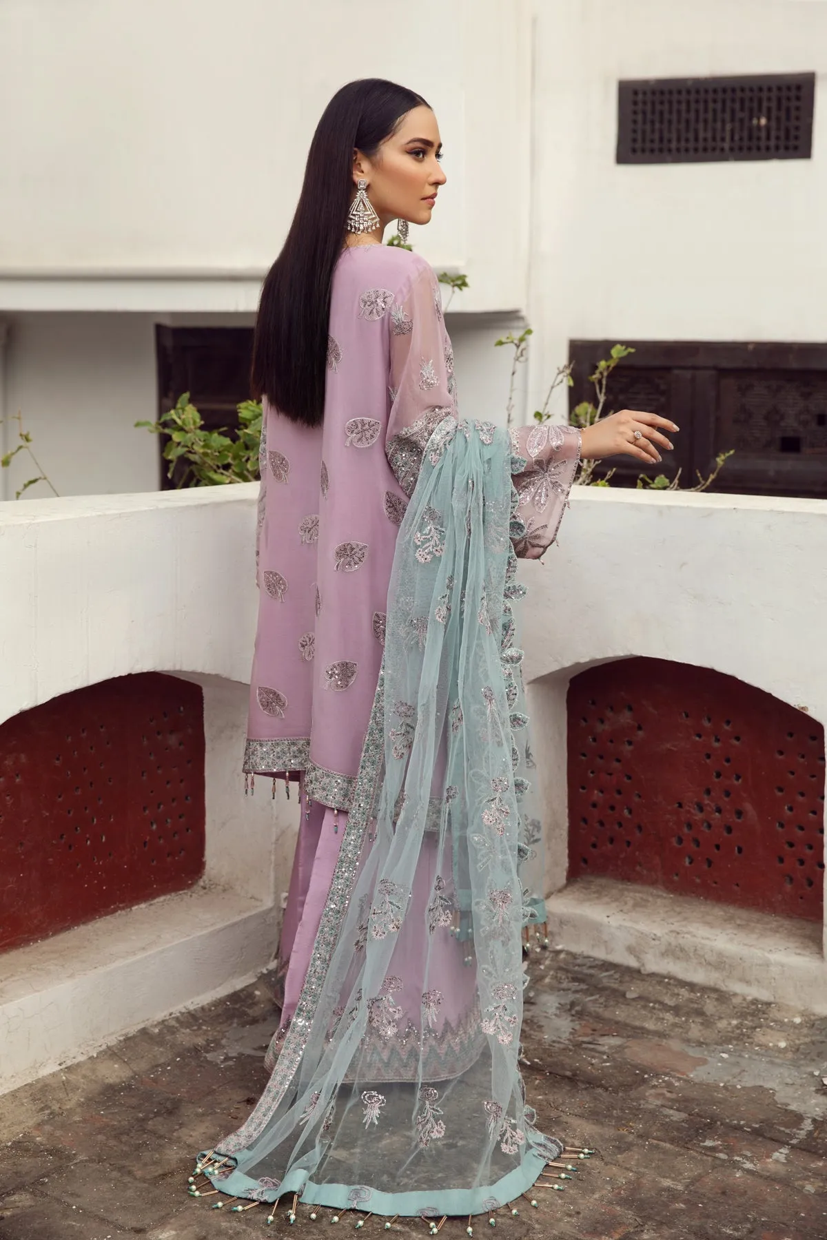 Pakistani Salwar Suit Party Dress in Embroidered Long Kameez Style