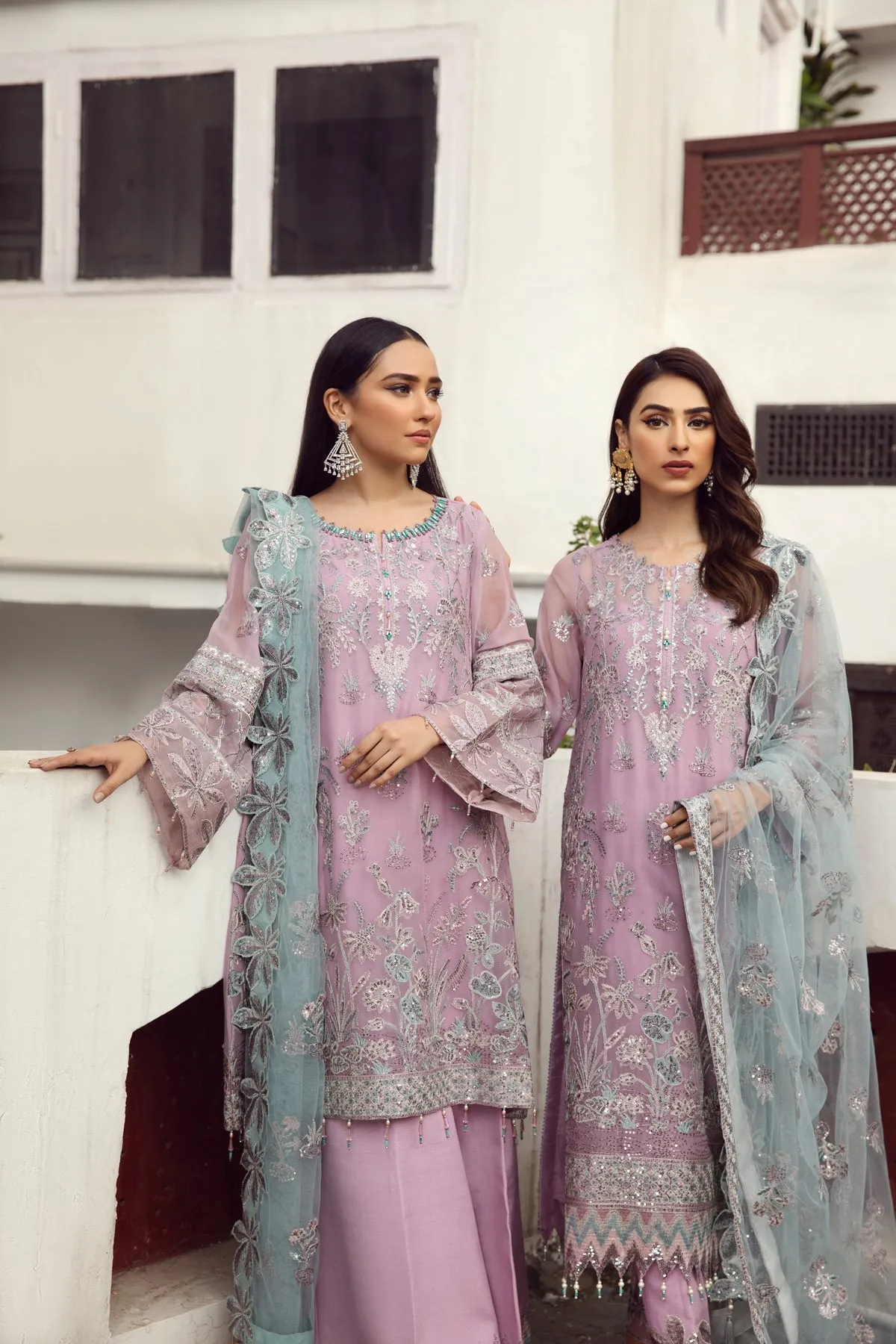 Pakistani Salwar Suit Party Dress in Embroidered Long Kameez Style