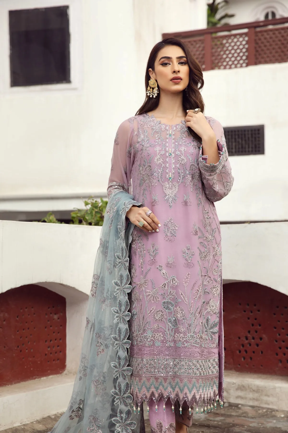 Pakistani Salwar Suit Party Dress in Embroidered Long Kameez Style