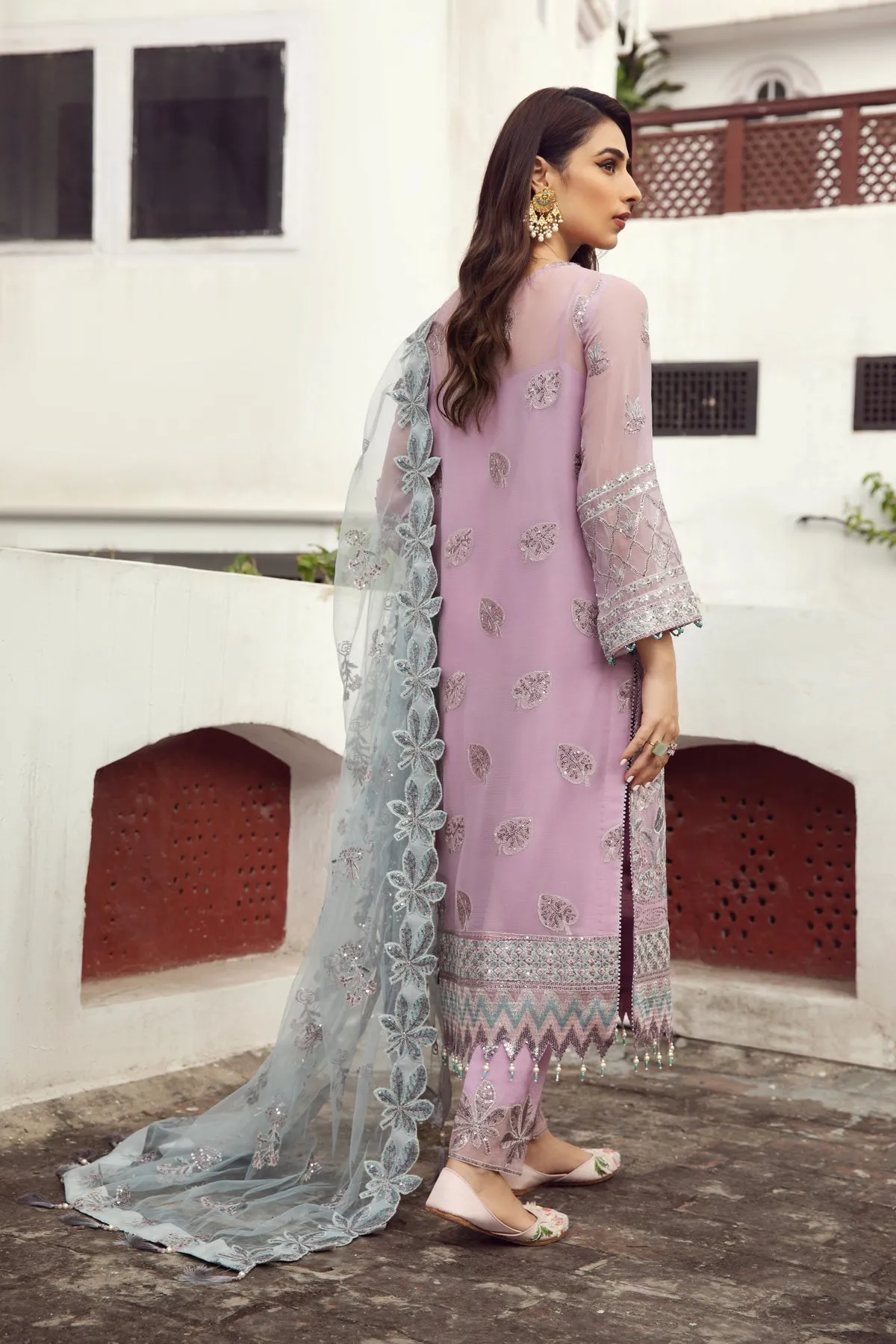Pakistani Salwar Suit Party Dress in Embroidered Long Kameez Style