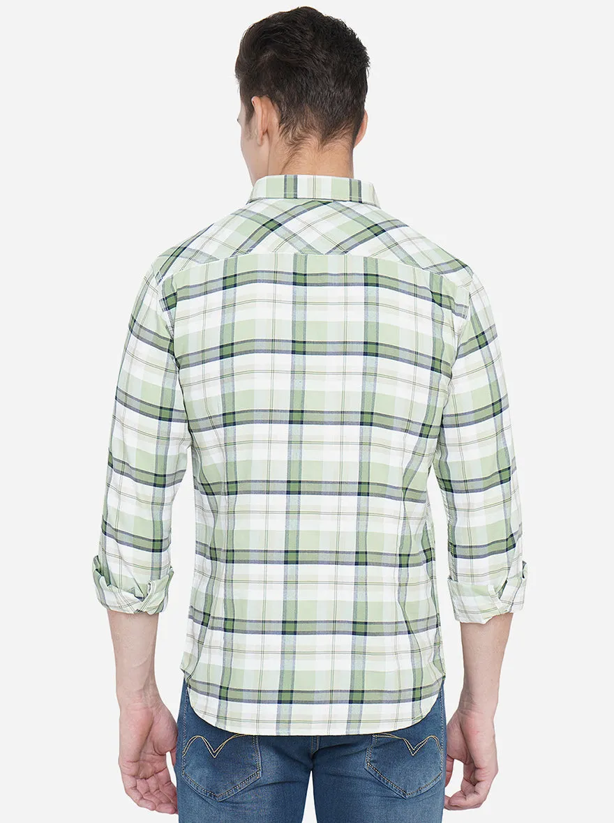Pastel Green Checked Slim Fit Semi Casual Shirt | Greenfibre