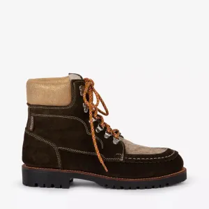 PENELOPE CHILVERS Pioneer Suede Boots in Khaki/Gold