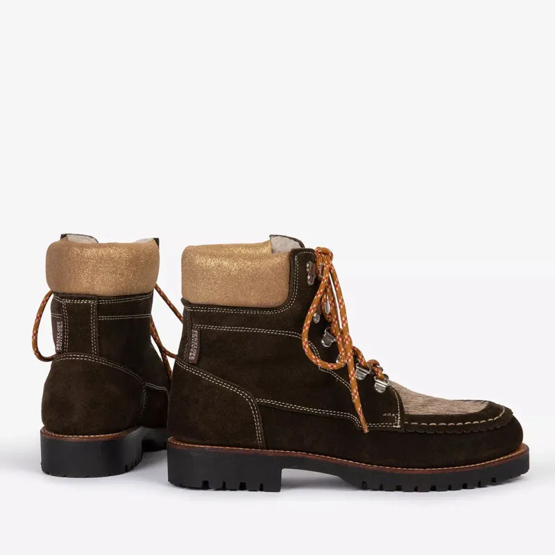 PENELOPE CHILVERS Pioneer Suede Boots in Khaki/Gold